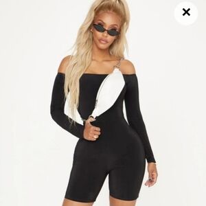 Pretty Little Thing Shape Bardot Slinky Unitard Size Large NWT